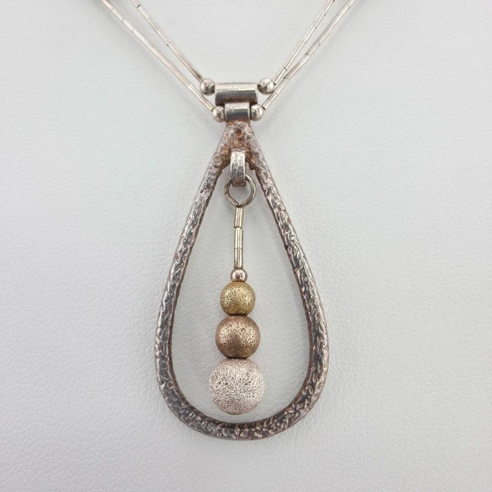925 Sterling Silver Station Necklace Open Textured Teardrop COLDWATER CREEK 18